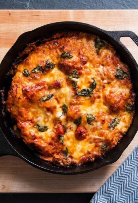 One cast iron skillet pizza