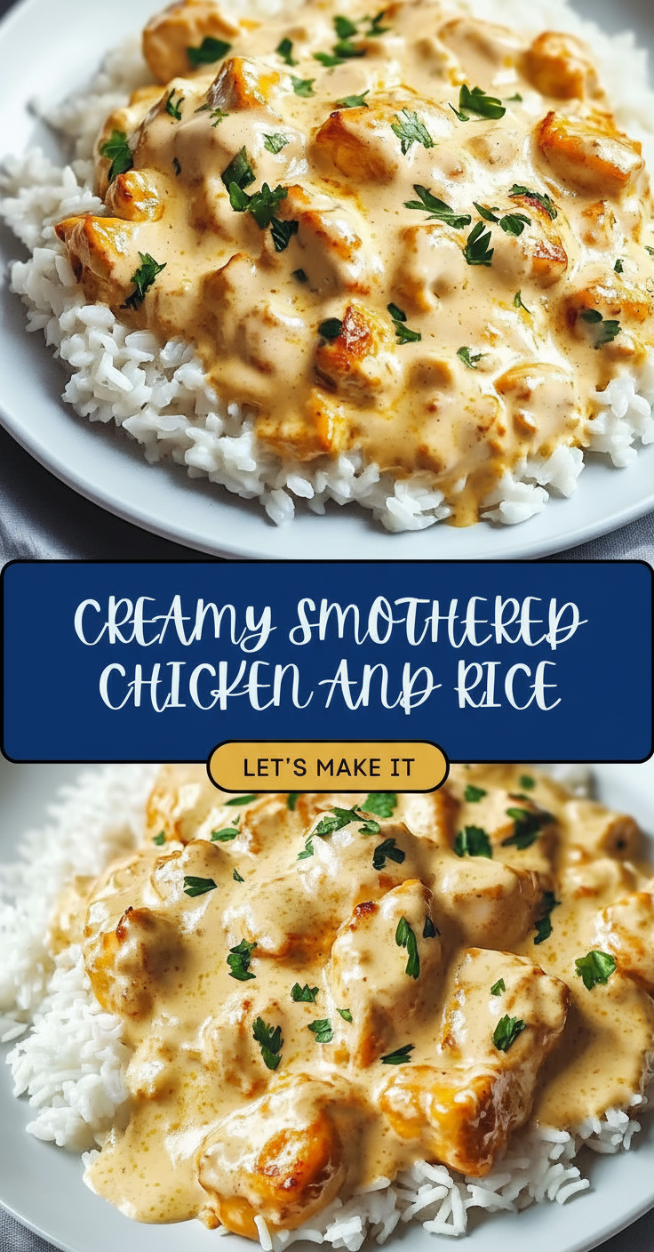 Using Leftover Chicken (or Fresh!) - CREAMY SMOTHERED CHICKEN AND RICE (can be used leftover chicken too) recipe photo
