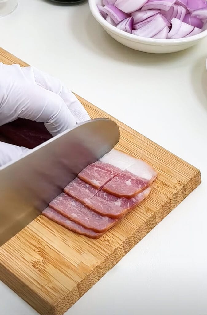 Bacon mushroom pasta making process