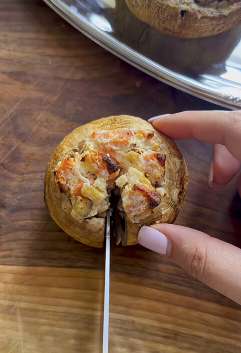 Sausage and cheddar cheese stuffed mushroom