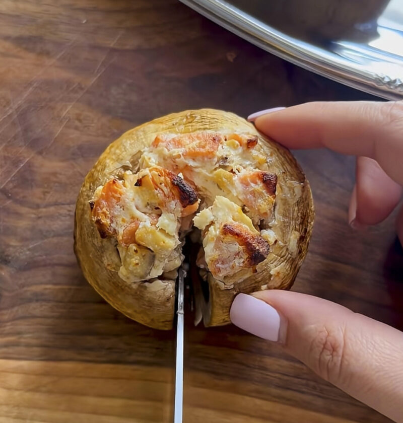Sausage and cheddar cheese stuffed mushroom